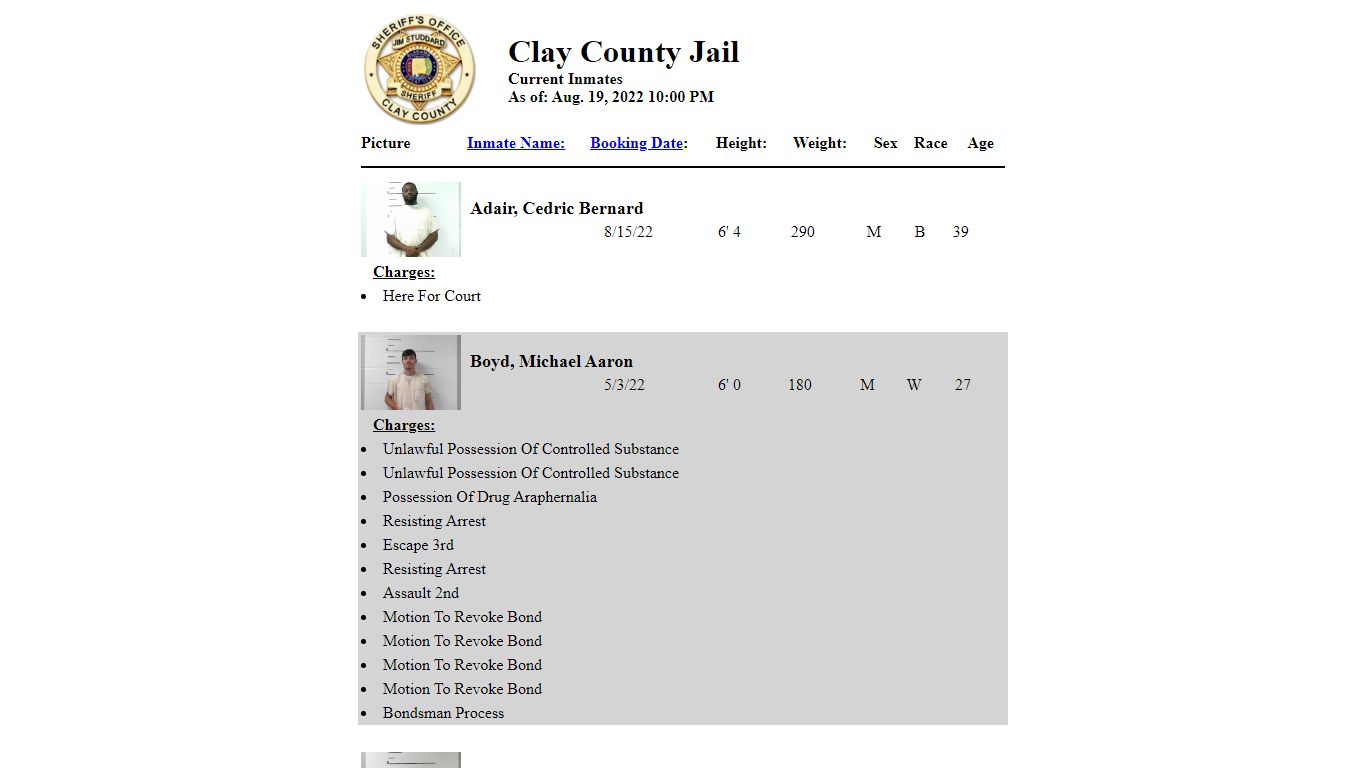 Clay County Jail - Inmates
